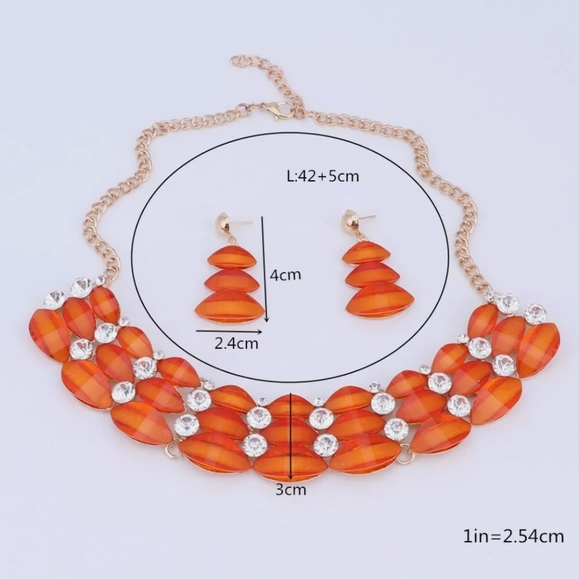 18K gold plated crystal rainbow double stacked necklace earrings set. - Picture 11 of 11